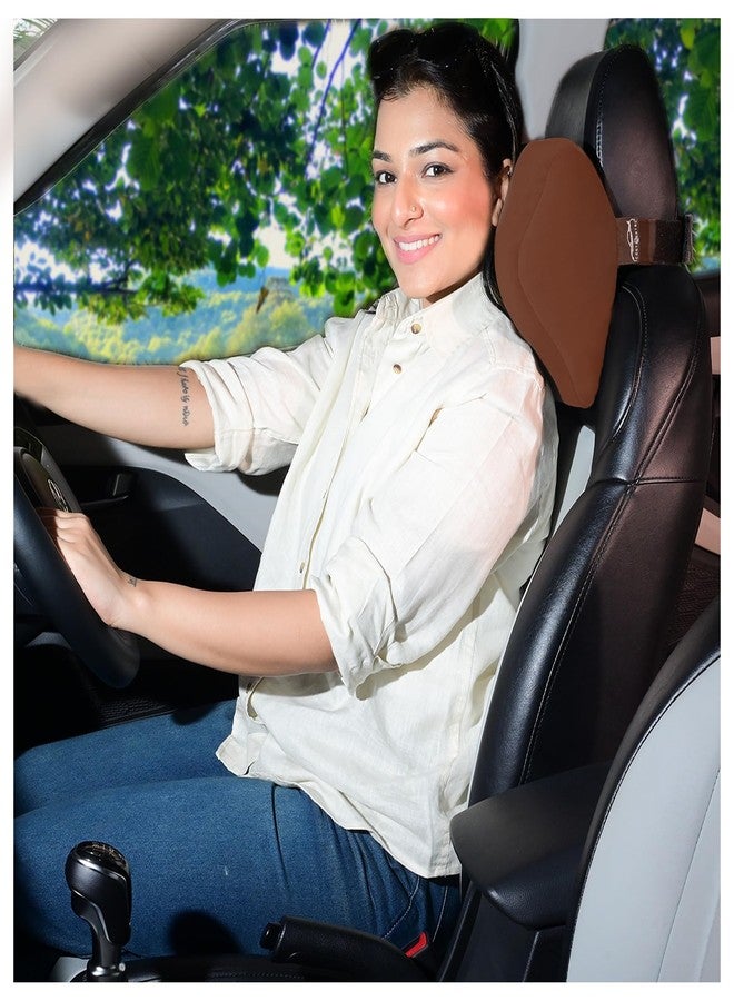 CONTINENTAL “NeckGuard Plus” - Car Neck Rest Pillow Comes with 2 Year Warranty Card, Built with Pure Memory Foam,Car Headrest Pillow for Comfortable Rides (Pack of 1-Coffee). - Image 1
